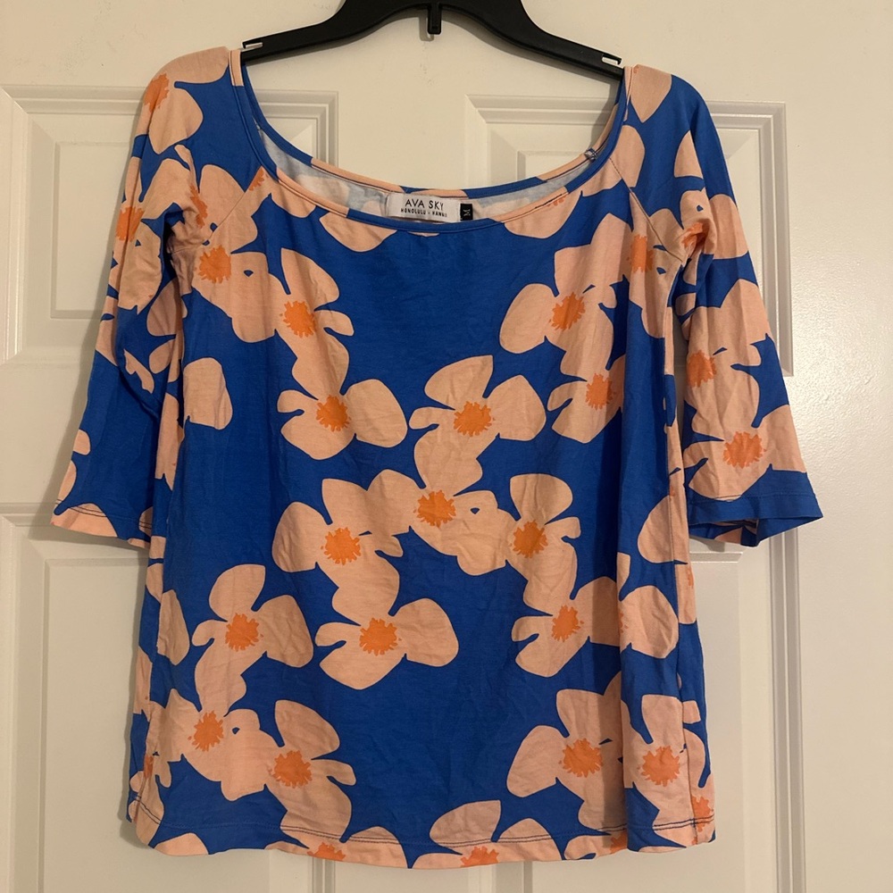 Ava Sky Ocean Zinnia off the shoulder top